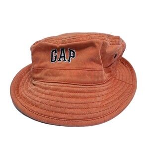 GAP Vintage Y2K 90s Orange Logo Canvas Bucket Hat Large Boonie Cap Sun Hip Hop